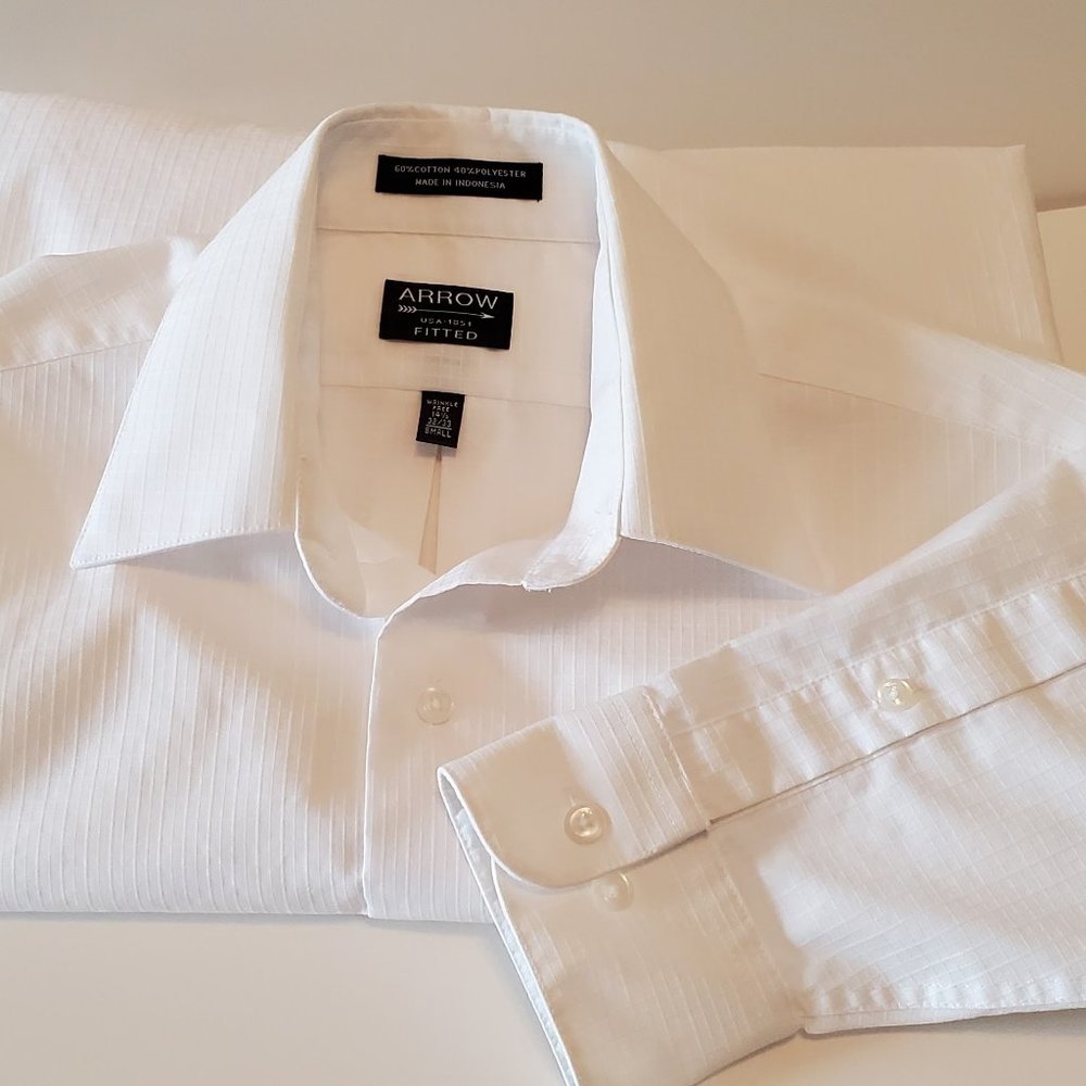 Arrow Fitted White Dress Shirt – Men’s 14.5 Neck 32/33 Wrinkle‑Free